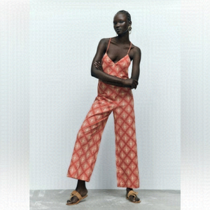 Zara LONG PRINT JUMPSUIT TERRACOTTA SZ US XL